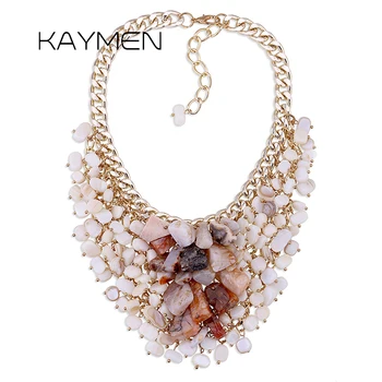 

KAYMEN New Especial Handmade Natural Stone with Shell Beads Weaving Statement Chokers Necklace for Women Fashion Maxi Bijou