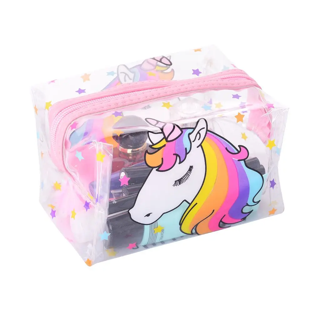 

1PC Unicorn PVC Makeup Bag Travel Organizer Toiletry Bag Portable Cosmetic Alpaca Transparent Bag Waterproof Zipper Purse
