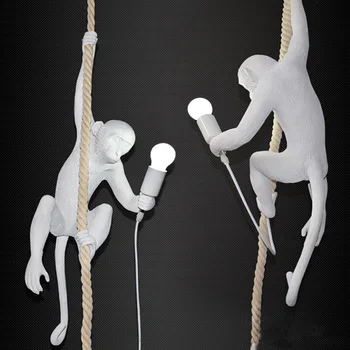 

Contemporary Monkey Pendant Light Creative Resin Pendant Lamp Hanging lamp Vintage Hemp Rope Light Fixture Home Lighting PL936-P