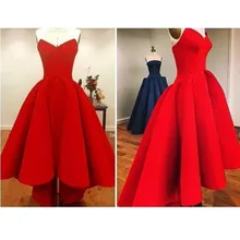 Hot Red High Low Abendkleid Schöne Kurze Vordere Lange Zurück Satin Prom Party Kleider Einfache Stil