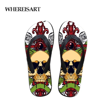 

WHEREISART Men Slippers Punk Skull Pattern Fashion Flip Flops With Soft Sole Trendy Easy To Match Men Summer Shoes Dropshipping