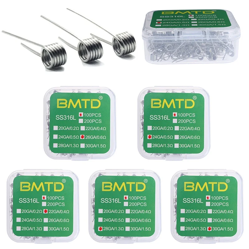 

BMTD 100pcs/box Premade Coil SS316L Electronic Cigarette Rda Atomizer Wick Wire Coil Pre Coiled Resistance Heating Wire Coiling