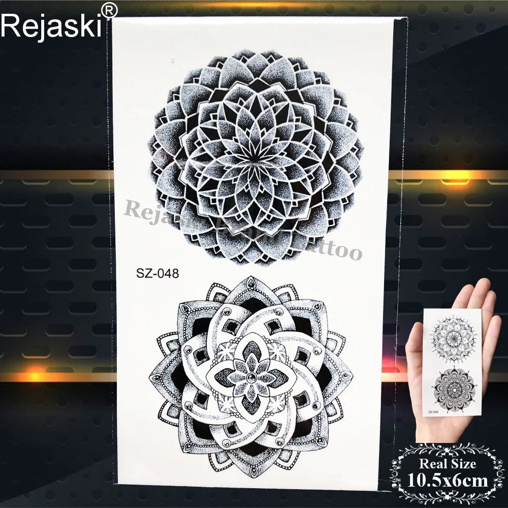 Женская временная татуировка Rejaski черная с цветком хны мандалы для макияжа