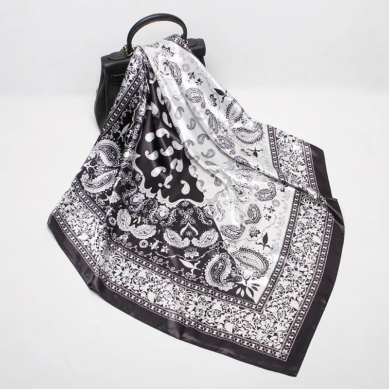 Дизайнерский роскошный женский шарф искусственный шелк печать квадратный шарф Женский 90 см сатин большие квадратные шарфы Дамская шаль