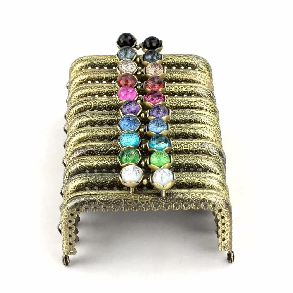 

10 pcs/lot 8.5 cm antique bronze metal purse frame square lotus head coral beads Kiss clasp DIY bag accessories 10 colors