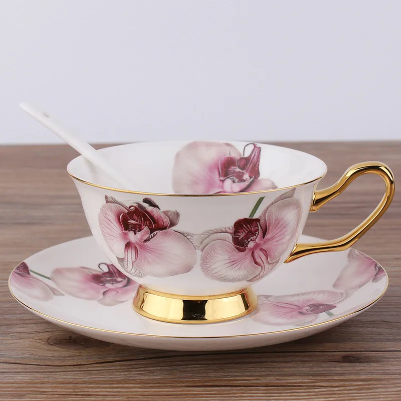 

3Pcs/Set First Grade Butterfly Orchid Bone China Coffee Tea Cup Saucer Spoon with Gift Box Ceramic Porcelain Coffee Tea Sets