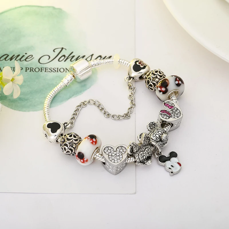 Подвеска с мышкой в виде животного Микки, браслеты и браслет для женщин, модные оригинальные браслеты DIY Minnie для женщин, ювелирный подарок