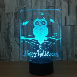 Happy Halloween Сова 3D светодиодный светильник 7 цветов визуальный светодиодный Ночные огни для детей сенсорный USB Таблица Lampara лампе Детские