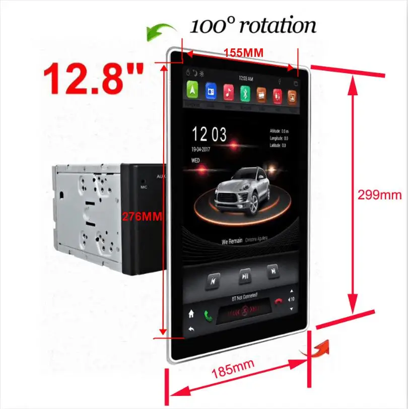 12.8'' Android 8.1 tesla style Car DVD Player GPS universal navigation stereo PX6 carplay IPS 6 cores Moving up and down rotable