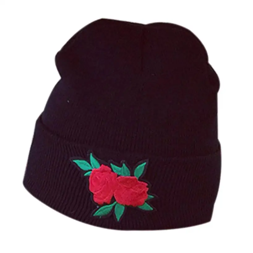 Женские зимние шапки, теплые шапки с вышивкой розы, лыжная шапка, оплетенная Кепка, gorros mujer invierno# EW - Цвет: C