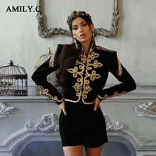 Amily. c зимний женский тонкий жакет сексуальный черный значок цвет Кнопка знаменитостей вечерние куртки с длинным рукавом модная куртка клуба