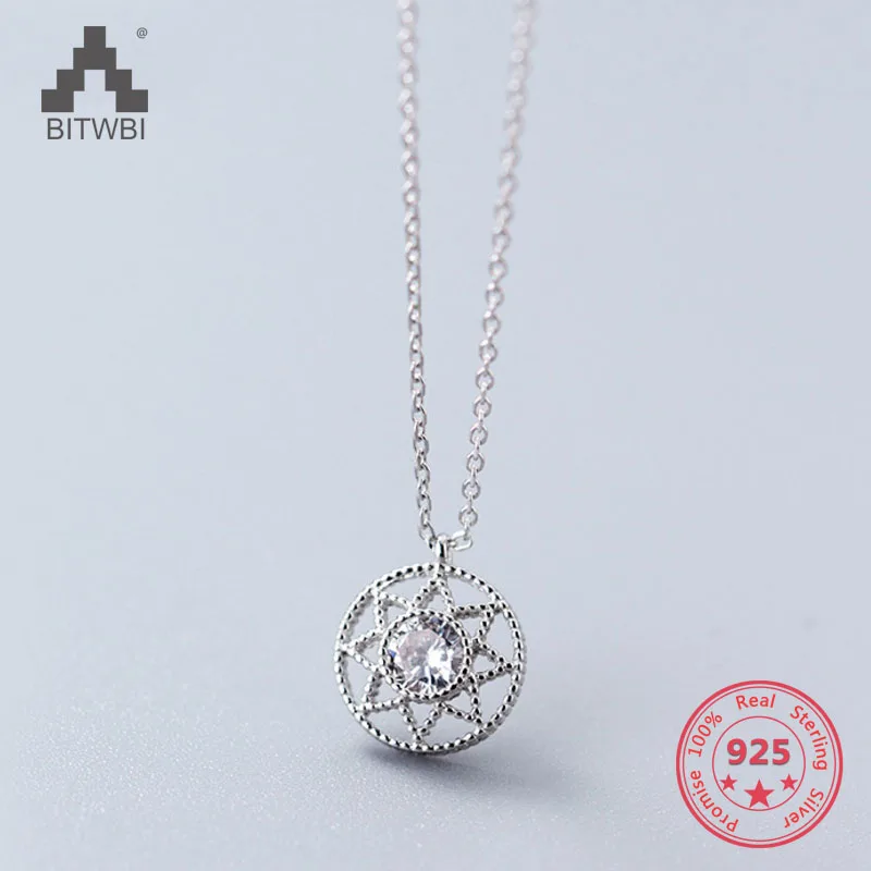 

2018 New Style S925 Sterling Silver Classical Bling Bling Zircon Round Pendants Necklace Womem Jewelry