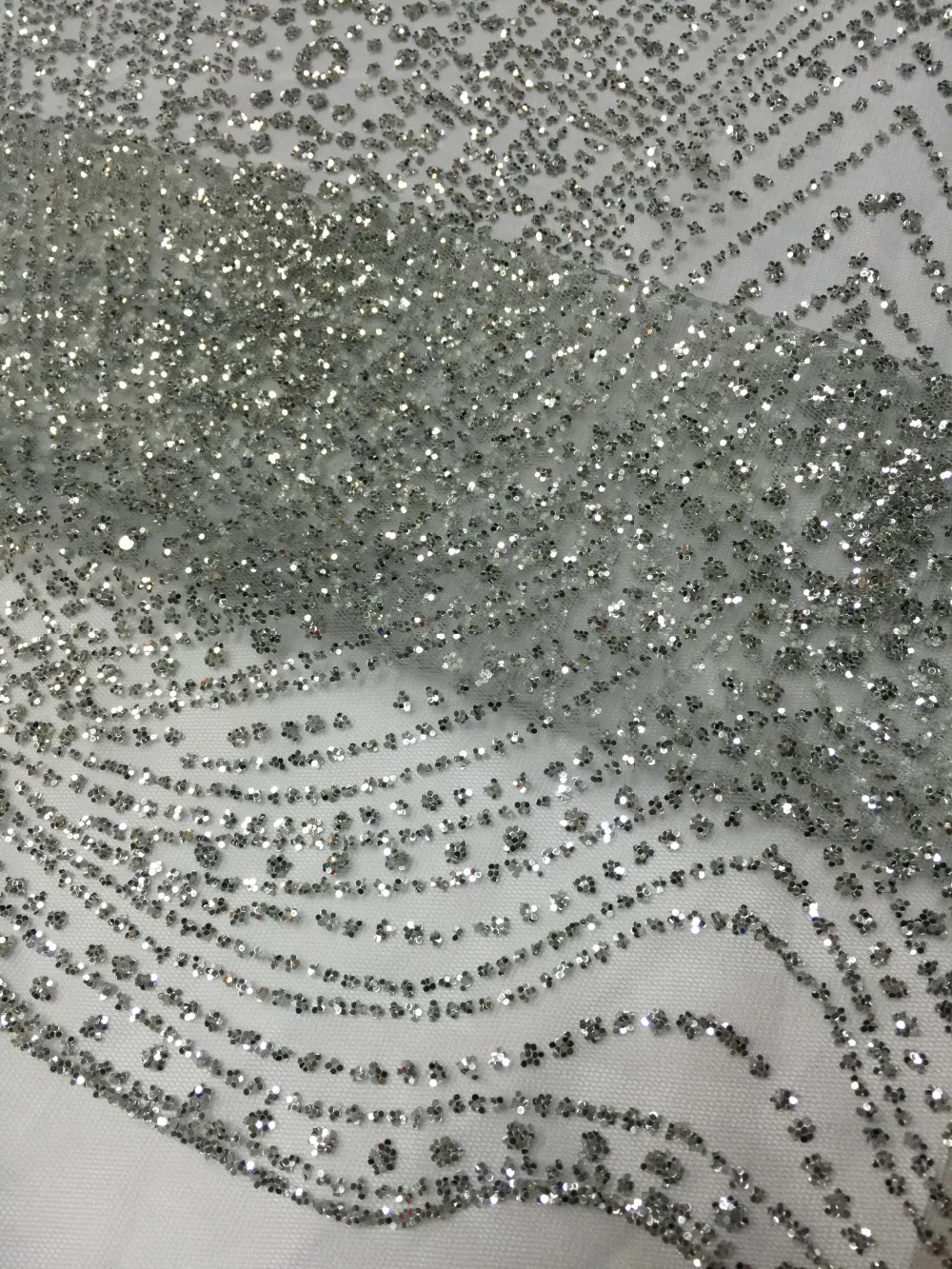 

5yards silver color luxury mesh tulle hand print glitter lace fabric for wedding/evening dress/party,