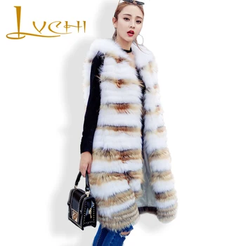 شراءLVCHI النساء سترة حديثة الطبيعي الثعلب القطبي الفراء سترة بلا أكمام صدرية الشتاء الدافئة 2019 الأحمر الثعلب الفراء حزب سترة