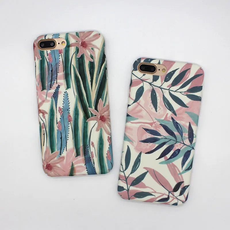 

Boucho Colorful Flower Green Leaf Back Cover Phone Case For iphone 6 6S Plus Capa Cartoon Plants Leaves Cases For iphone 7 plus