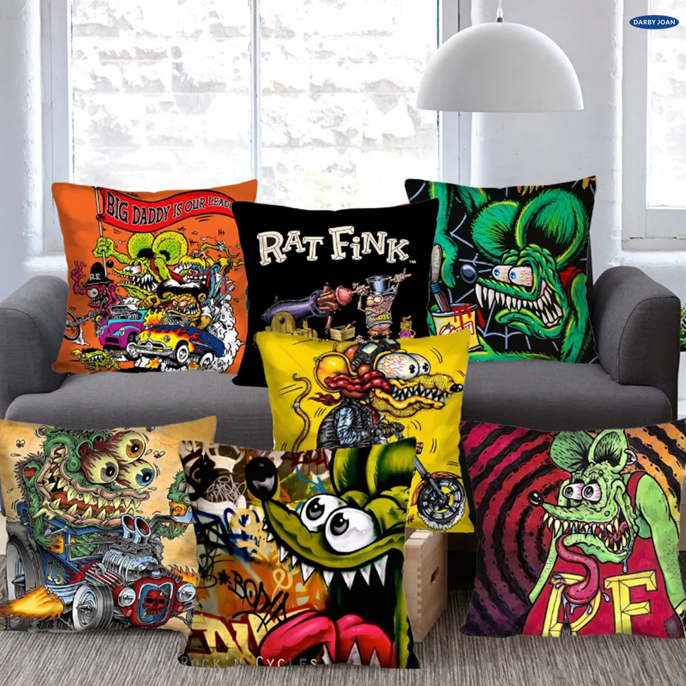 

Cushion pillowcase RAT FINK LOOSE CANNON Throw PillowCase Cushion 14" 16 "18" 20"24" Zippered Cover pillow case
