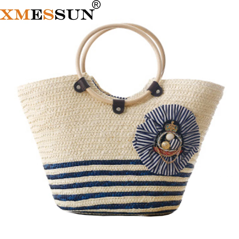 Женская пляжная соломенная сумка XMESSUN плетеная на плечо из ротанга с