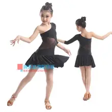 Child Latin dance costume sexy single sleeves milk silk children latin dance dress for child latin