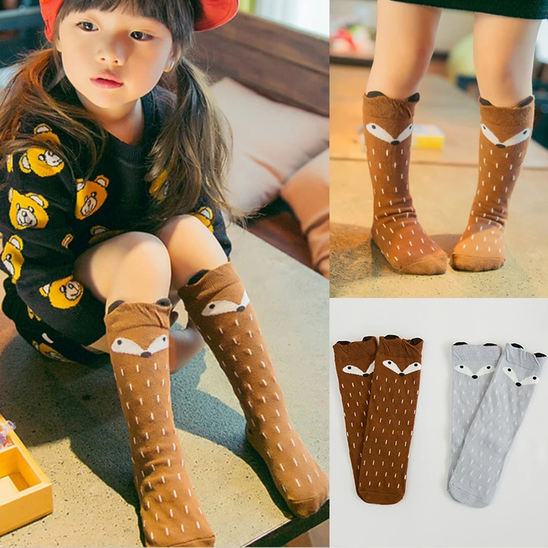 

1 Pair Unisex Lovely Cute Cartoon Fox Kids baby Socks Knee Girl Boy Baby Toddler Socks animal infant Soft Cotton socks 0-3 Y