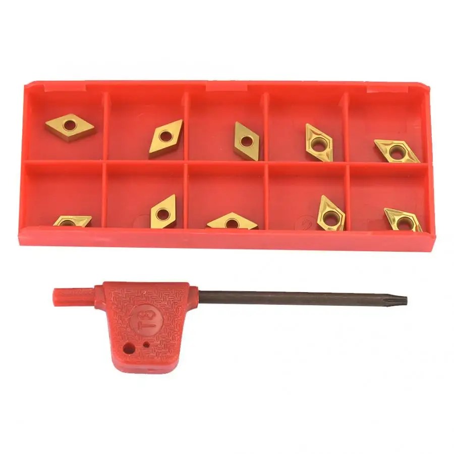 10PCS DCMT070204 US735 DCMT21.51 Carbide Insert CNC Lathe Turning Tool+1x wrench