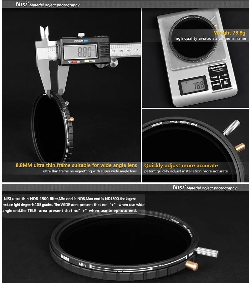 НИСИ ультра тонкий ND8-1500 67 мм 72 мм 77 мм 82 мм переменный ND фильтр Регулируемый мульти покрытие нейтральной плотности ND8 до ND1500 фильтры