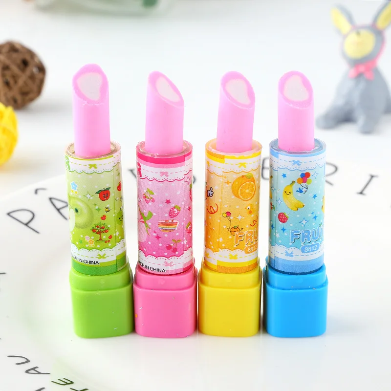 36pc/lot Creative cartoon Lipstick rubber eraser/cute erasers