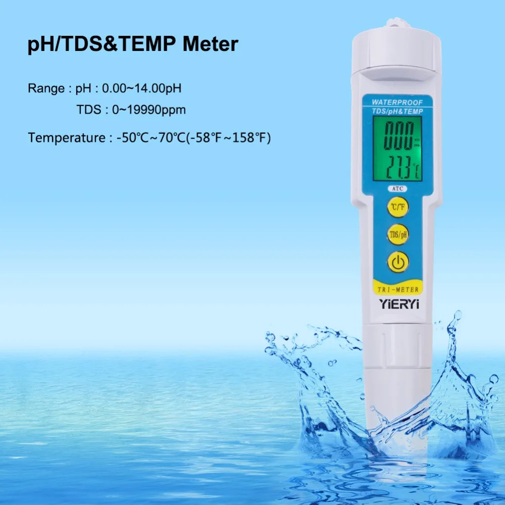 

yieryi 3 in 1 pH-986 Water Tester Multi-parameter PH Monitor pH TDS Meter Aquarium Acidometer Drink Water Quality Analyser