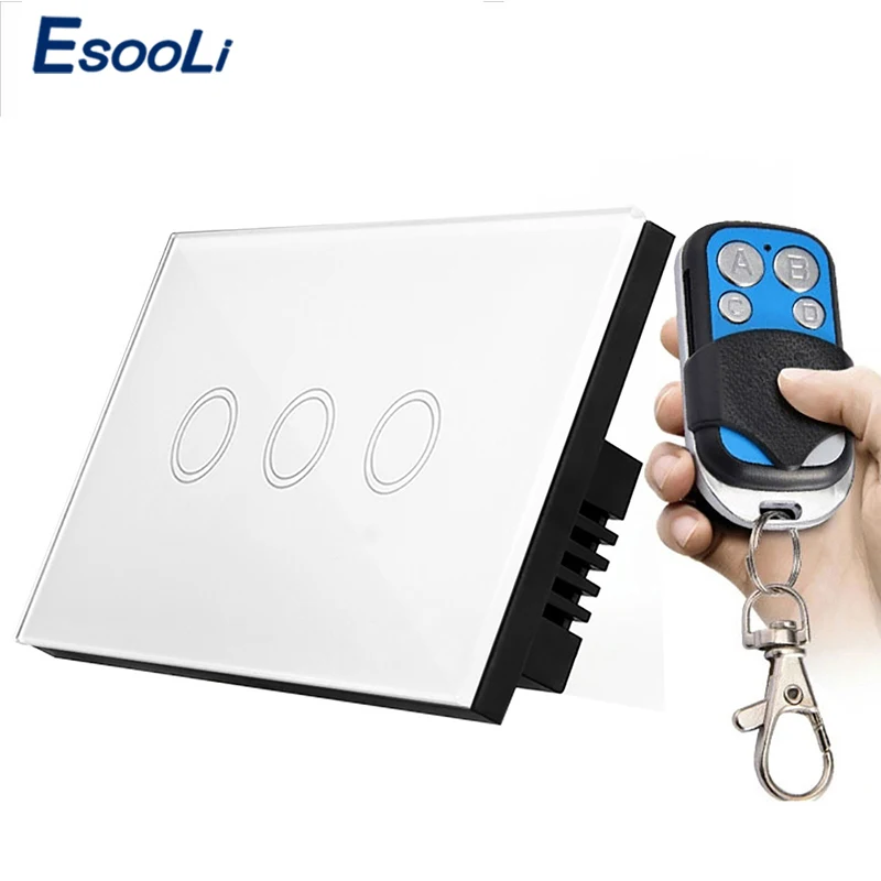 

Esooli US Standard Y903A Remote Control Switch 3 Gang 1 Way Smart Wall Switch Wireless remote control touch light switch