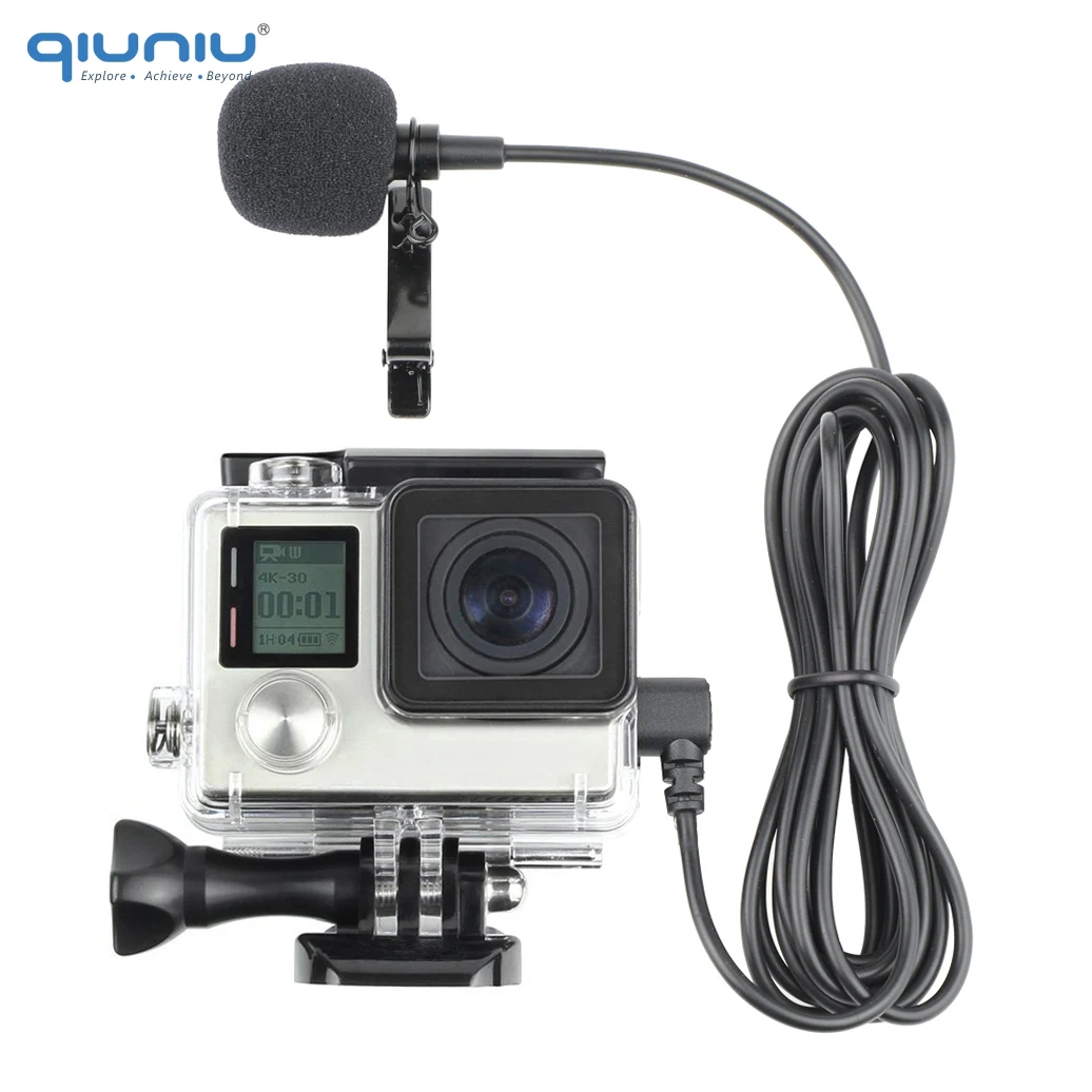 Внешний микрофон QIUNIU с микрофоном + прозрачный чехол каркас для GoPro Hero 4 3 Экшн