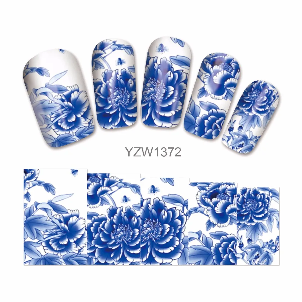 

YZWLE 1 Sheet Charming Blue Blooming Rose Pattern Nail Art Sticker Water Decals Water Transfer Stickers For Nails 1372
