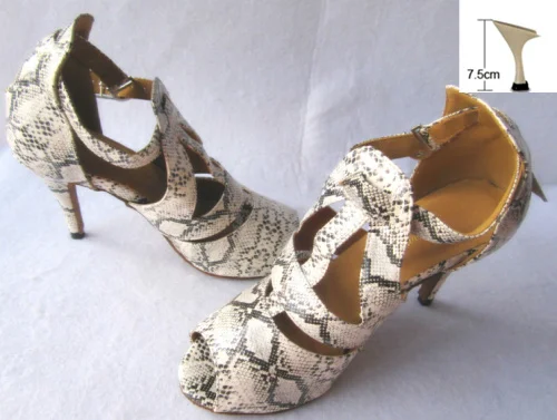 Для женщин змеиный принт кожаные бальные туфли для танцев «Латина» туфли для сальсы, 34,35, 36,37, 38,39, 40,41 - Цвет: 7cm flare heel