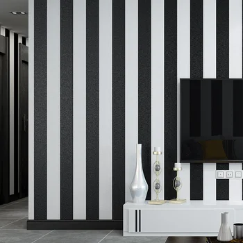 

Mordern Black White Striped PVC Wallpaper Roll For Walls Bedding Room Vintage Wall Paper Wall Coverings 10MHome Decoration