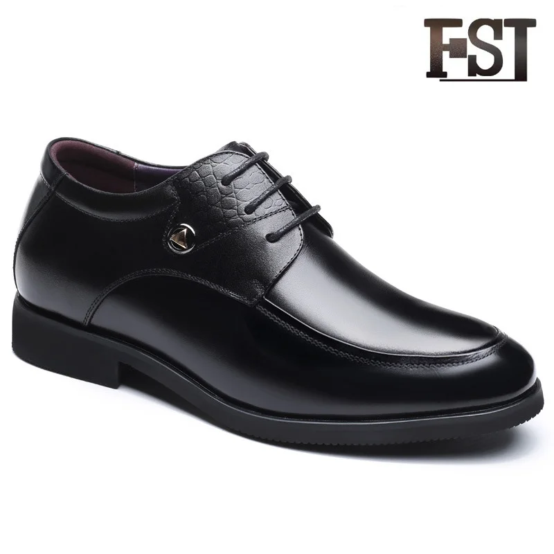 

FSJ Genuine Cow Leather Male Man Derby Solid Lace Up Spring/Autumn Summer Formal Office Career Height Increasing 7cm Size 43