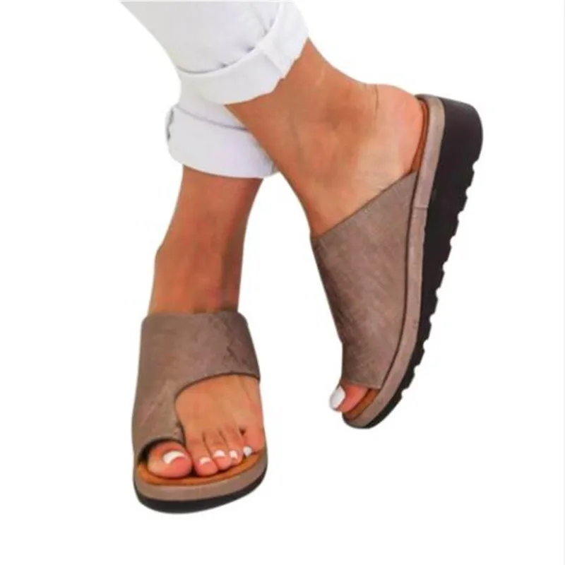 

Summer Outdoor Women Comfy Platform Sandal Shoes Feet Correct Thickened Street PU Leather Dating Shopping Flat Sole Sandal