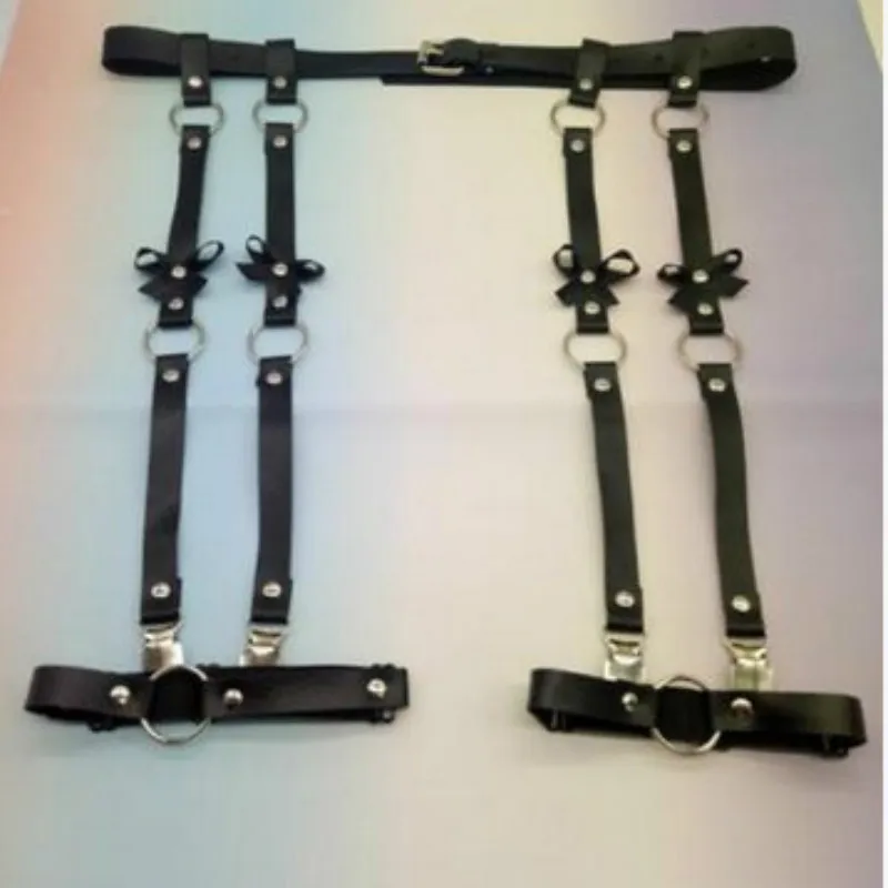 New Sexy Women Leather Waist Garter Belts for Stockings Bow Handmade