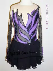 Фиолетовый соревнования по фигурному катанию платье по индивидуальному заказу С Разноцветными полосками Новый бренд Катание на коньках