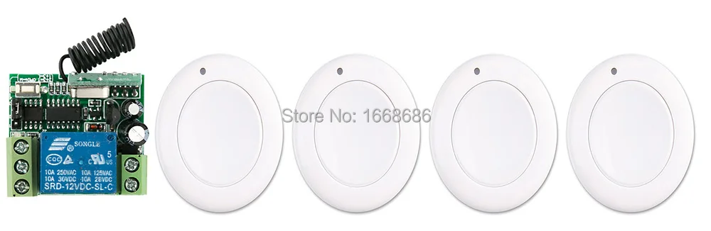 

New DC12V 1CH 10A RF Wireless Remote Control Switch System receiver & 4*White wall Panel Sticky relay Remote Smart Home Switch