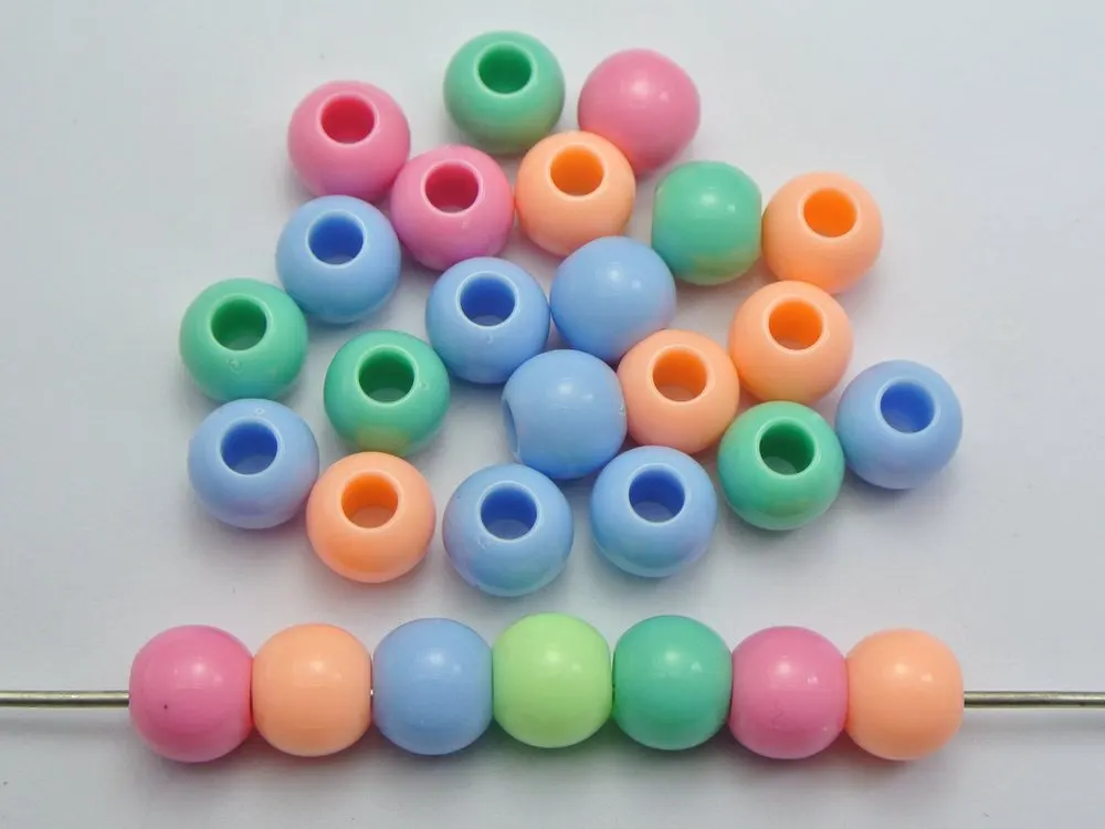 100 Mixed Pastel Color Acrylic Skull Head Pony Beads for Kids Kandi Craft