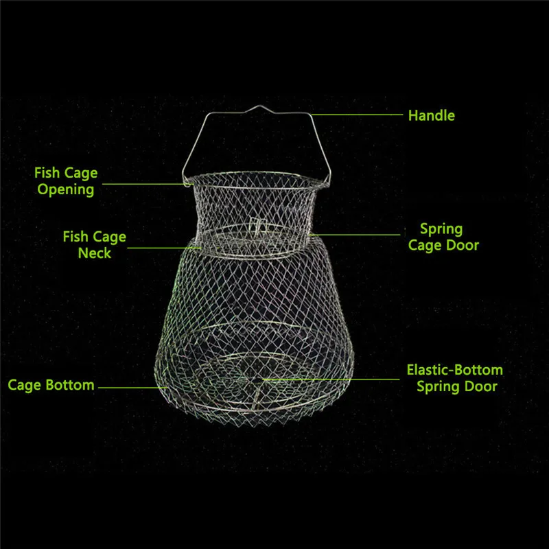 Портативная рыболовная клетка из проволочной сетки для рыбной ловли в форме барабана, рыболовная сеть из стальной проволоки