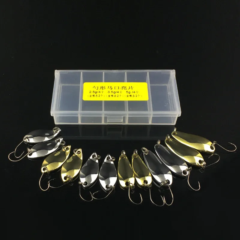 12pcs Metal Spoon Fishing Lure Silver Golden Spoon Jig Hook Fishing
