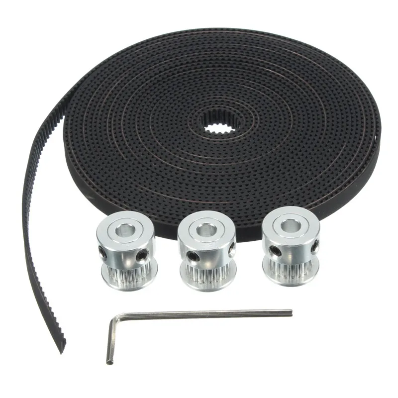 

3 PCS Aluminum GT2 Timing Pulley 20 Teeth Bore 5mm + 5m GT2 Belt Width 6mm for RepRap Prusa Mendel 3D Printer