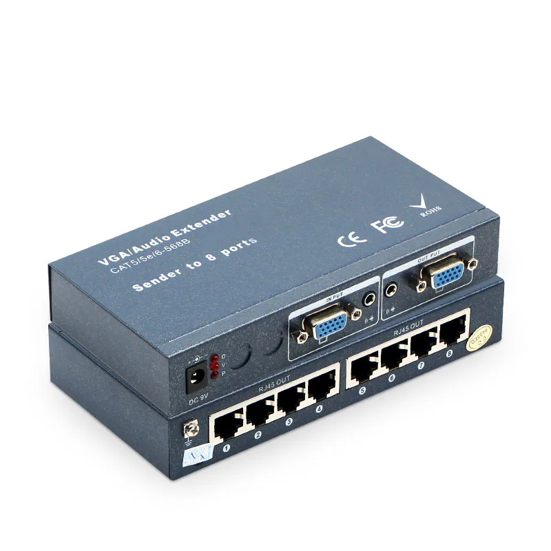 

VGA extender 1 is divided into 8, the transmitter 8-port signal amplifier, VGA - RJ45 video extender