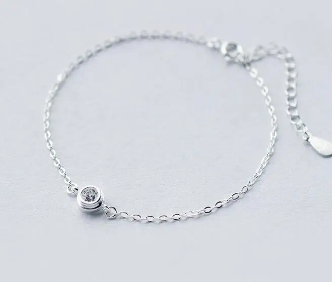 

1pc 925 Sterling Silver White CZ aaa+ Lucky Round Chain bracelet adjustable LS184