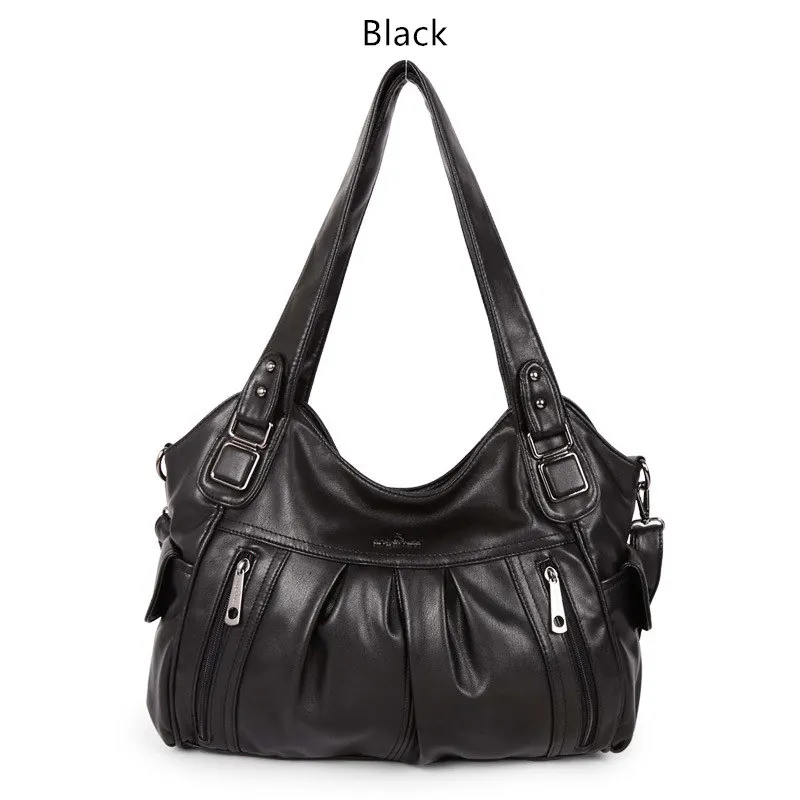 CGMANA сумки женские сумки дизайнерские известный бренд моющиеся мягкие кожаные сумки роскошные сумки высокого качества женские сумки через плечо - Цвет: Черный