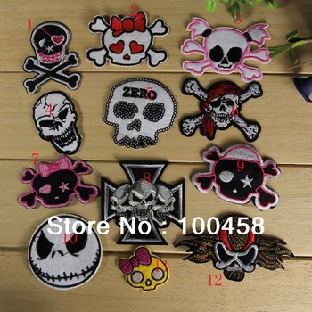 

Free shipping Mixed Punk skull Embroidered Patch Iron On Motif Applique Embroidery Patches for clothing Embroider Badge