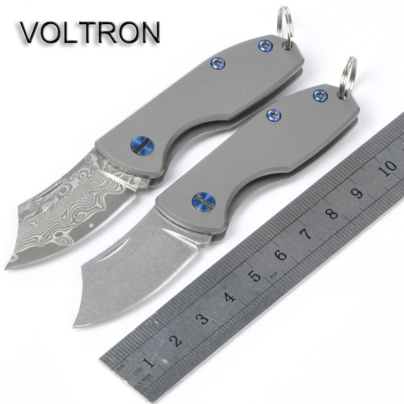 Pаспродажа VOLTRON карманные ножи D2 Дамаск нож со стальным лезвием Титан ручка сплава Тактический выживания Открытый Мини складываемый ключ нож подарок