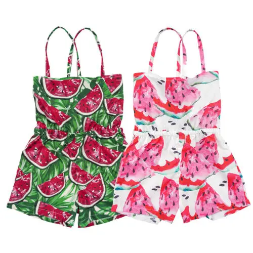 

Summer Toddler Baby Kid Girl Off Shoulder Sleeveless watermelon Print Romper Jumpsuit Playsuit 1-6Yrs Outfit