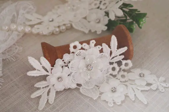 Decor 3D flower 3D wite lace bridal. Applique 3D lace Lace white wedding 3D Flower lace applique