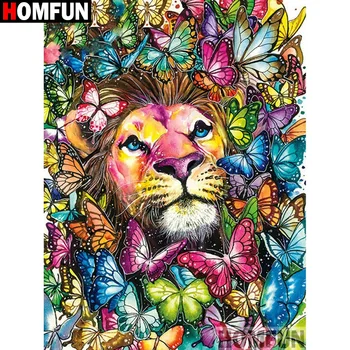 

HOMFUN Full Square/Round Drill 5D DIY Diamond Painting "Lion butterfly" Embroidery Cross Stitch 5D Home Decor Gift A17696