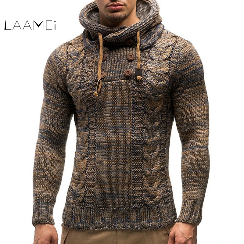 Laamei الرجال سترة الخريف الشتاء البلوفرات محبوك صداري معطف مقنعين البلوزات سترة أبلى عارضة ضئيلة الياقة المدورة أعلى
